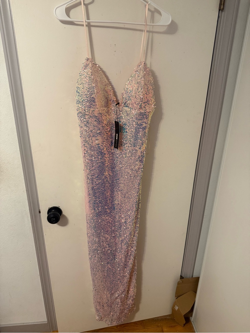 Fashion Nova Iridescent Sequin Slip Dress in Pink and Gold - Picture 2 of 7